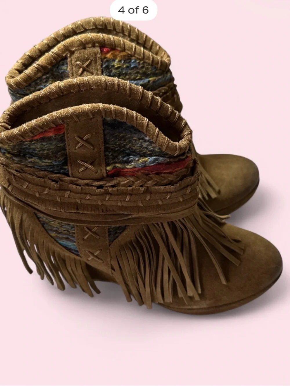 naughty monkey Tan Suede Fringe Wedge Ankle Boots